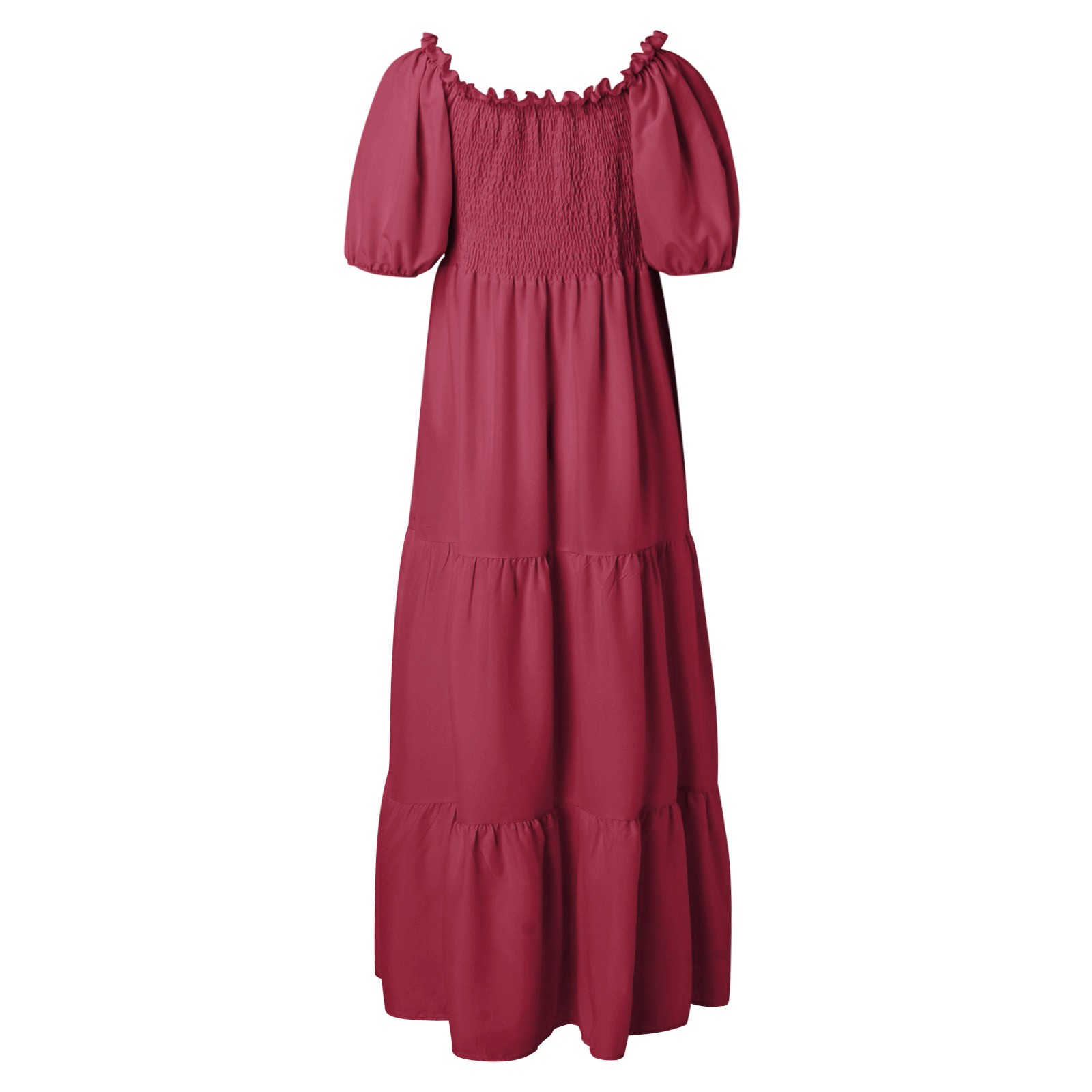 thumbnail image 4 of Vestido cruzado boho floral para mujer 2025: vestido largo con cuello redondo, manga corta, cinturón y volantes en el bajo, poliéster/spandex, informal/playa (S-XXL), 4 of 5